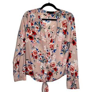 Sanctuary Floral V-neck Blouse NWT Long Sleeve Top With Front Tie Waist Small